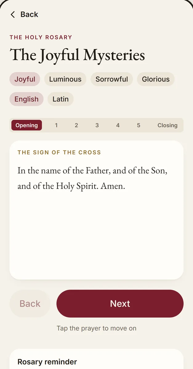 The guided Rosary, at the Sign of the Cross