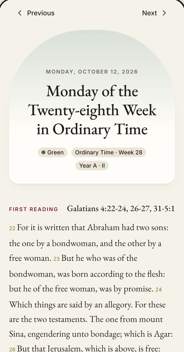 The Today screen with the first reading
